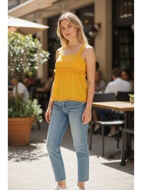 J.CREW Yellow Sleeveless Fringe-Trimmed Women’s Top With Square Neckline Size XS